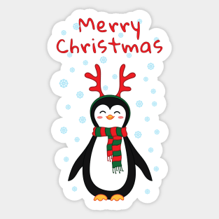 Merry christmas! Penguin with scarf and reindeer antlers. Sticker